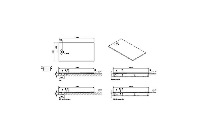 Leaf 170x90 Rect. Blanc ultra brillant Classe A PN12 - 65320001000 - Vitra