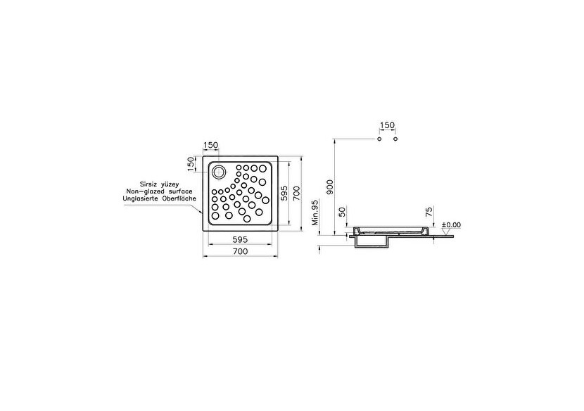 Arkitekt receveur à encastrer ou à poser fond extra plat, 70x70cm - 5735L003M0578 - Vitra