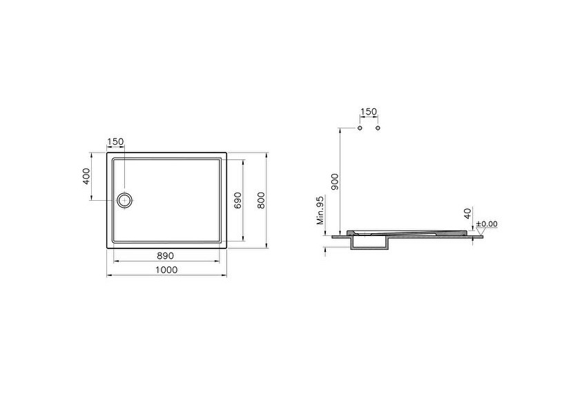 Cascade receveur ultra plat en céramique, 100x80cm, blanc VitrA Antislip - 5763L203M0695 - Vitra