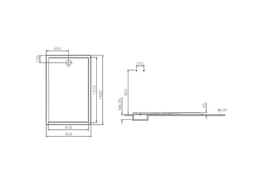Cascade receveur ultra plat en céramique,140x90cm, blanc VitrA Antislip - 5766L203M0695 - Vitra