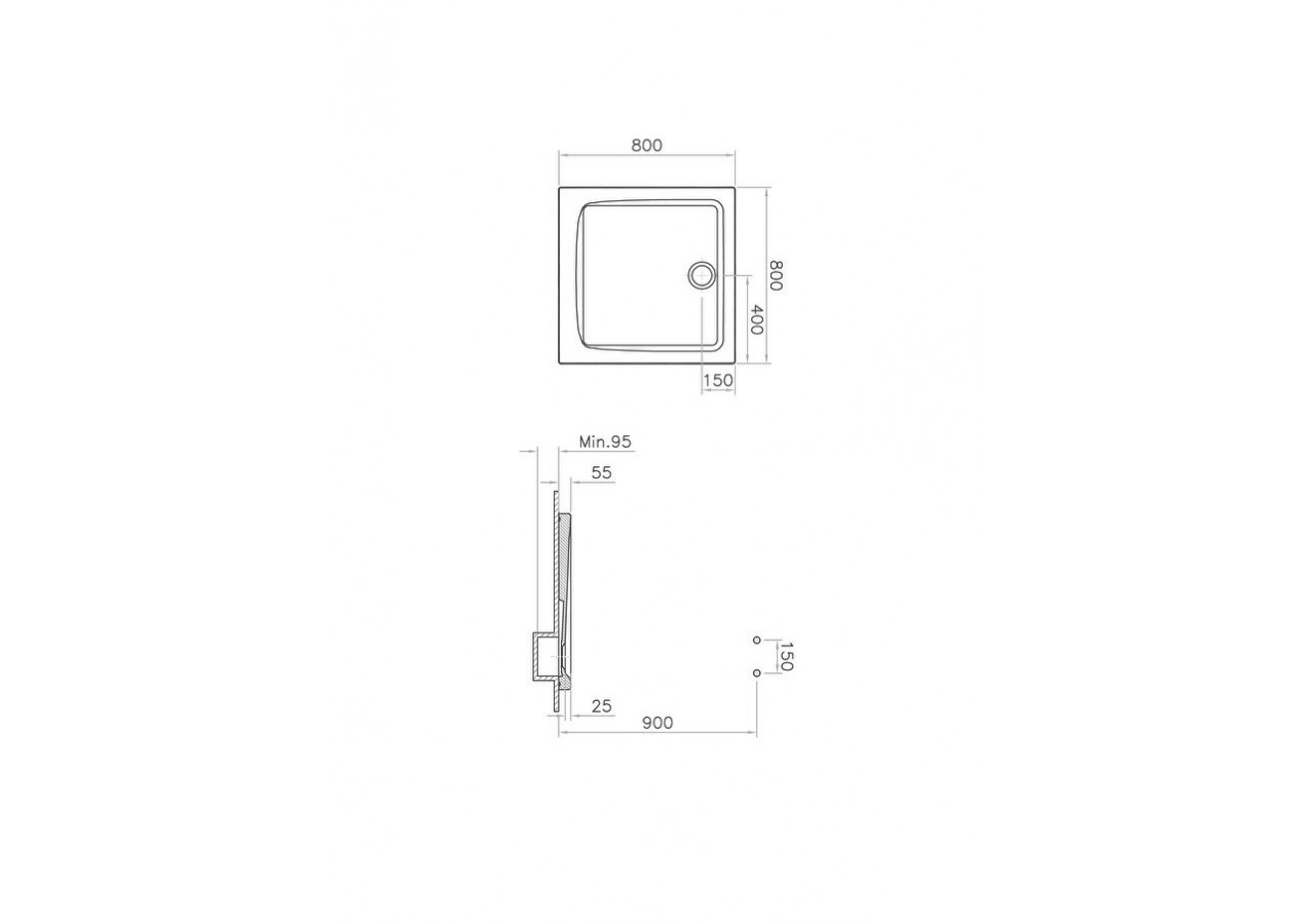 Arkitekt receveur à encastrer ou à poser extra plat, 80 x 80cm - 5805L003M0578 - Vitra