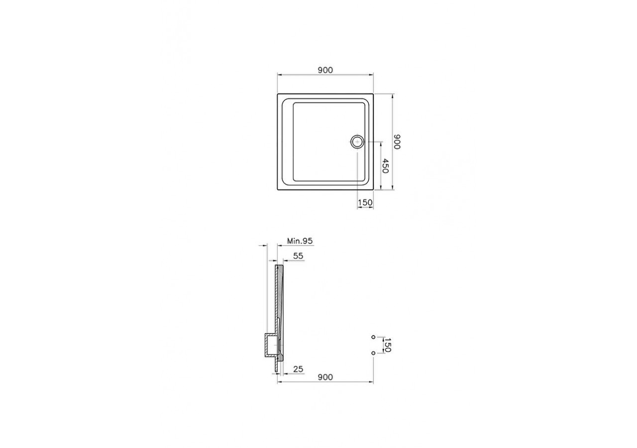 Arkitekt receveur à encastrer ou à poser extra plat, 90 x 90cm - 5806L003M0578 - Vitra
