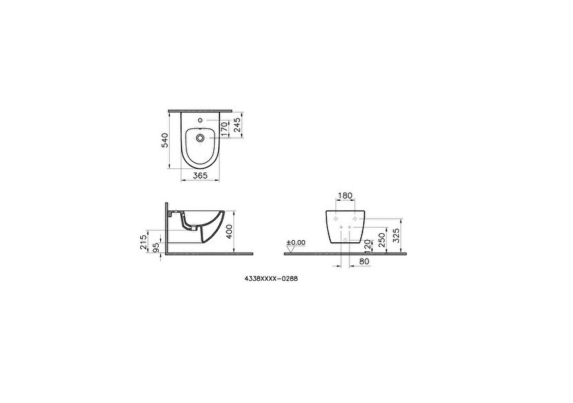 Bidet suspendu 1 trou central pour robinet avec trop-plein,fixation cachée (V-Fit 2.0), sans trous latéraux -4338B003-1046-Vitra