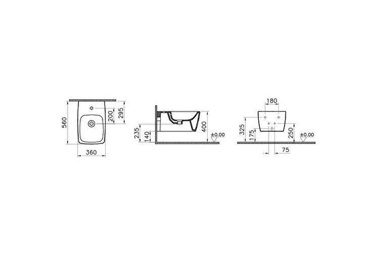 Metropole bidet suspendu 56 cm, 1 trou central, avec trop-plein - 5675B003-1046 - Vitra 2