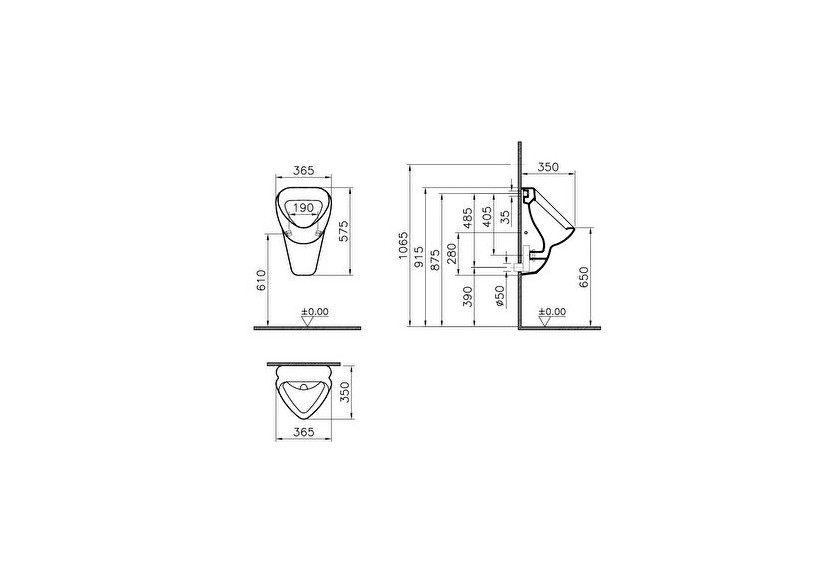 Arkitekt urinoir, sans siphon, version sans couvercle, arrivée par l’arrière - 6663B003D0199 - Vitra