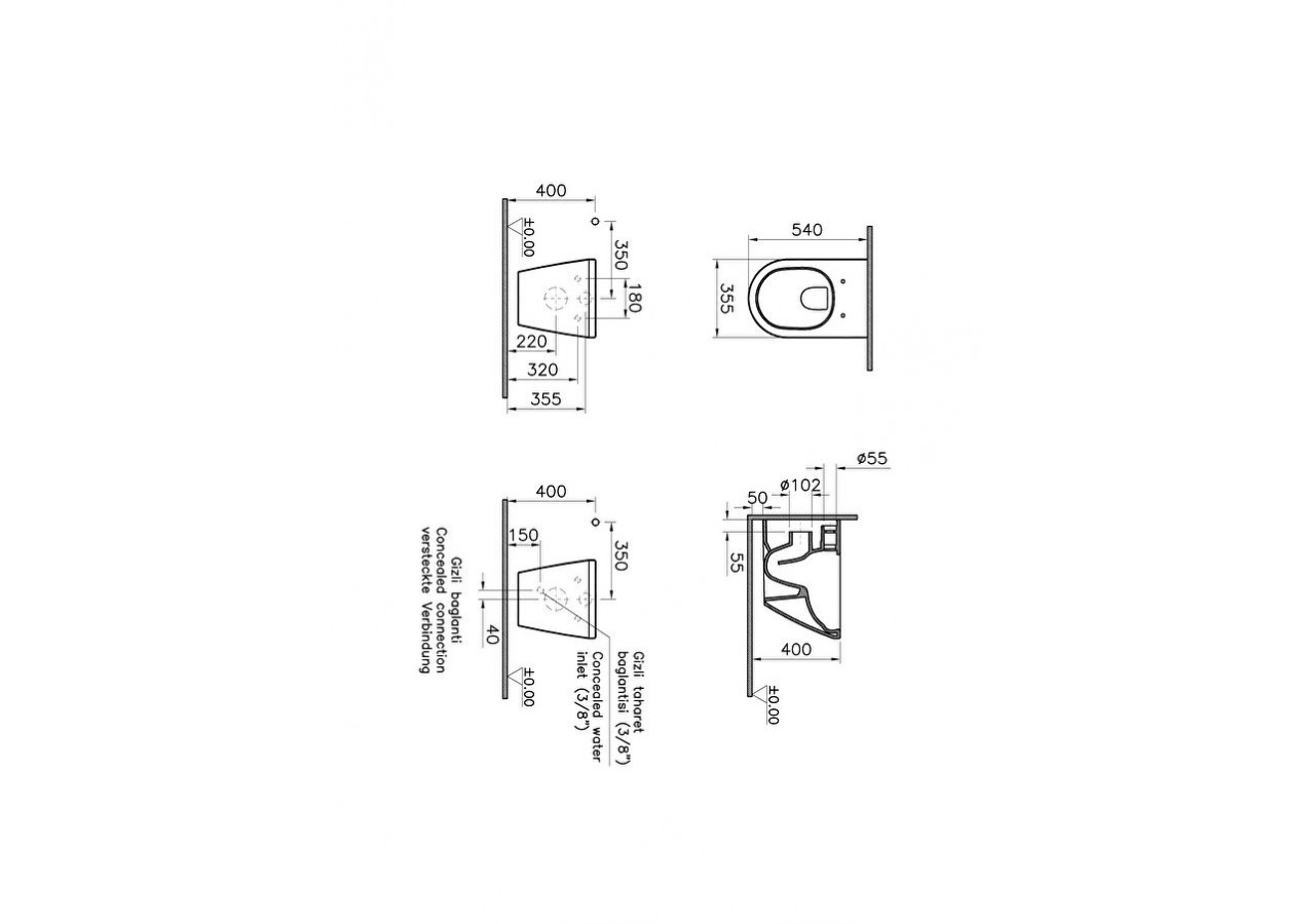 Integra WC suspendu sans bride (VitrA Flush 2.0), avec fonction bidet, 54 cm - 7062B003-0850 - Vitra