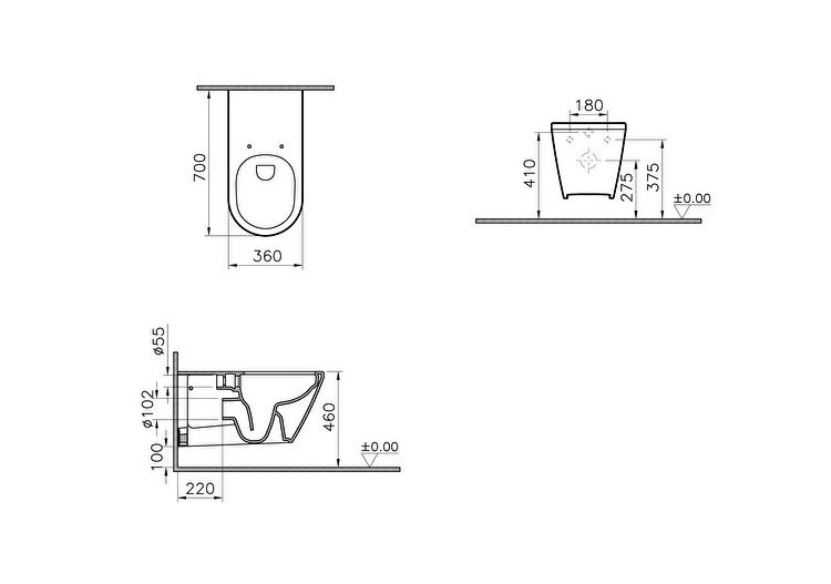 Conforma Style Wc suspendu sans bride (VitrA Flush 2.0), 70 cm - 7098B003-0075 - Vitra 2