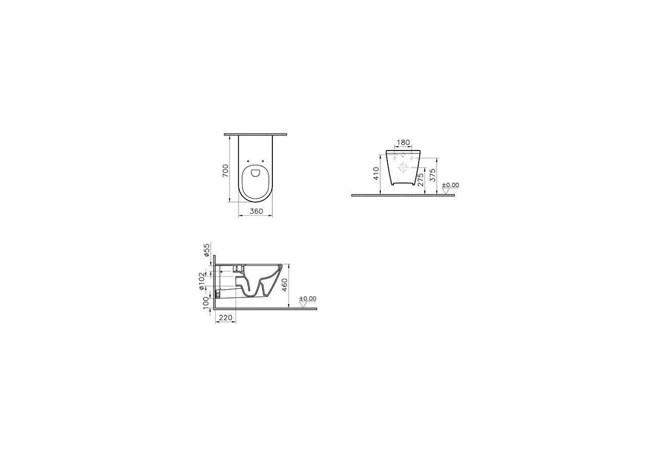 Conforma Style Wc suspendu sans bride (VitrA Flush 2.0), 70 cm - 7098B003-0075 - Vitra