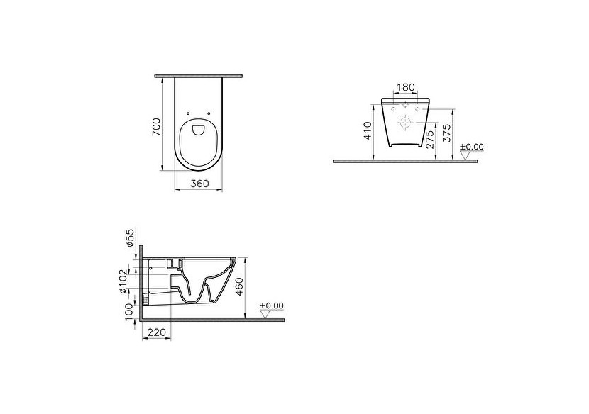 Conforma Style Wc suspendu sans bride (VitrA Flush 2.0), 70 cm - 7098B003-0075 - Vitra