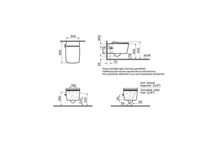 Metropole Aquacare, set pré-assemblé avec WC suspendu avec fonction bidet et soupape integrée -7672B003-6201-Vitra
