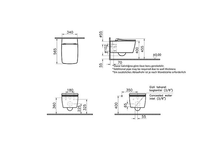 Metropole Aquacare, set pré-assemblé avec WC suspendu avec fonction bidet et soupape integrée -7672B003-6203-Vitra 2