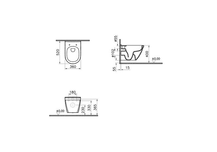 Cuvette suspendue S50 52 cm VitrAflush sans bride, sans trou d'abattant - 7740B003-0979 - Vitra 2