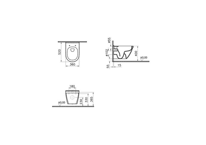 Cuvette suspendue S50 52 cm VitrAflush sans bride, sans trou d'abattant - 7740B003-0979 - Vitra