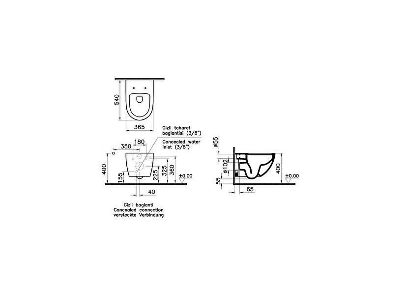 Sento, WC suspendu sans bride, avec fonction bidet - WC à fond creux -7748B001-6318-Vitra