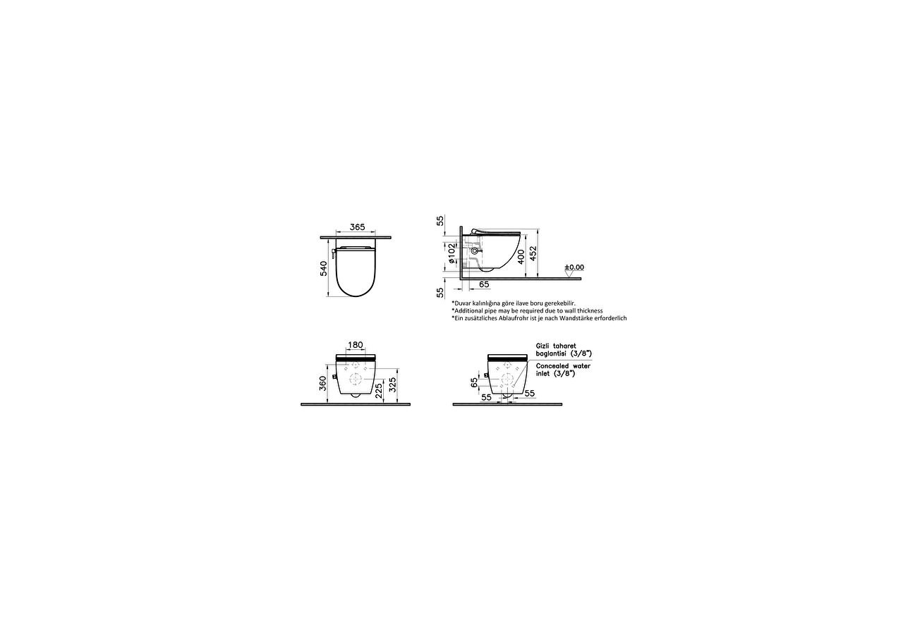Sento Aquacare, set pré-assemblé avec WC suspendu avec fonction bidet et soupape integrée -7748B003-6205-Vitra