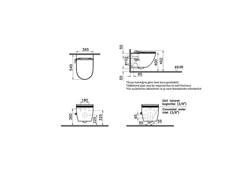 Sento Aquacare, set pré-assemblé avec WC suspendu avec fonction bidet et soupape integrée -7748B003-6205-Vitra