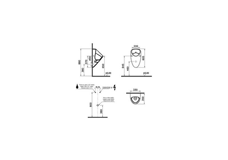 Plural urinoir, version avec alimentation sur secteur (230V), blanc brillant - 7808B003-5331 - Vitra 2