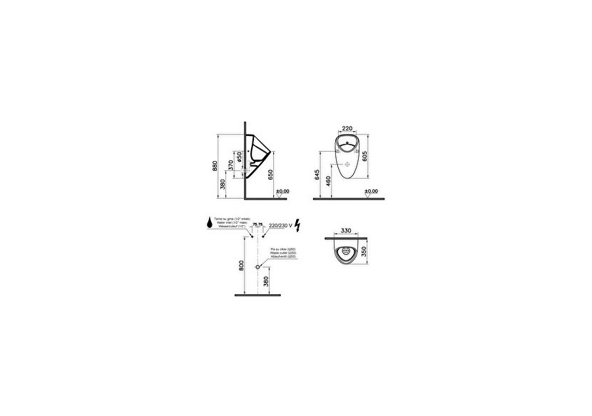 Plural urinoir, version avec alimentation sur secteur (230V), blanc brillant - 7808B003-5331 - Vitra Plural urinoir, version avec alimentation sur secteur (230V), blanc brillant - 7808B003-5331 - Vitra