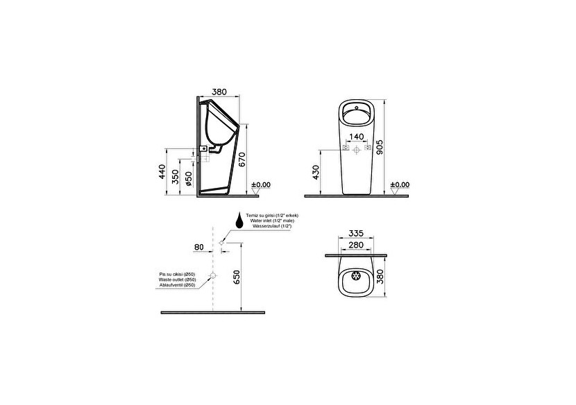Plural urinoir monobloc, version avec alimentation batterie, 38 cm, Edelweiss - 7809B001-5330 - Vitra Plural urinoir monobloc, version avec alimentation batterie, 38 cm, Edelweiss - 7809B001-5330 - Vitra