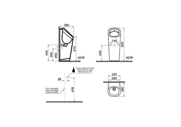 Plural urinoir monobloc, version avec alimentation batterie, 38 cm, taupe mat - 7809B020-5330 - Vitra 2