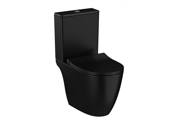 Pack WC à poser sans bride, open back, abattant Slim avec fermeture douce, noir mat - 9830B083-7205 - Vitra