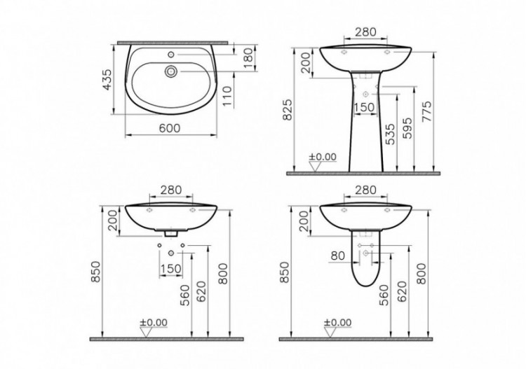 Normus lavabo 60 cm, 1 trou central pour robinet, avec trop-plein - 5088L003-1029 - Vitra 2