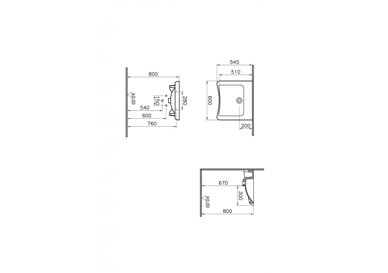 Conforma lavabo PMR 60 cm, sans trou de robinet, sans trou de trop-plein - 5289B003-0016 - Vitra