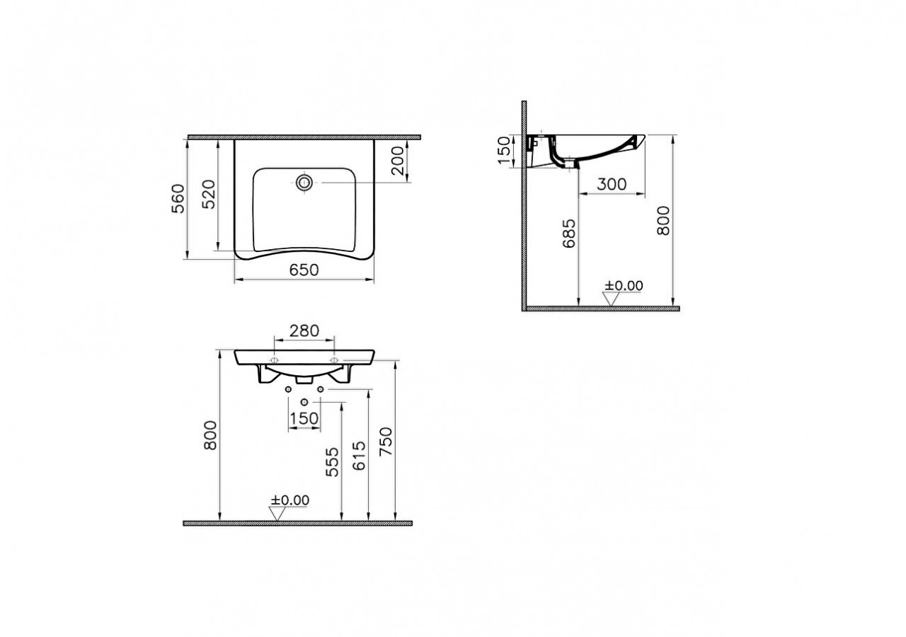 Conforma lavabo PMR 65 cm, sans trou de robinet, avec trou de trop-plein - 5291B003-0012 - Vitra