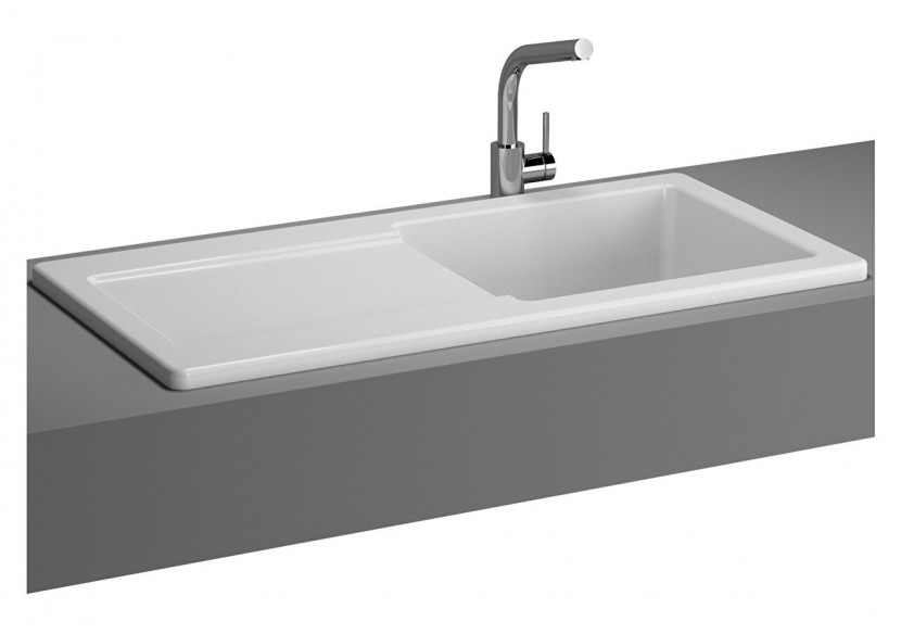 Arkitekt evier cuisine encastré,100 cm,trous pour robinet avant & arrière persés - 5770B003-0755 - Vitra