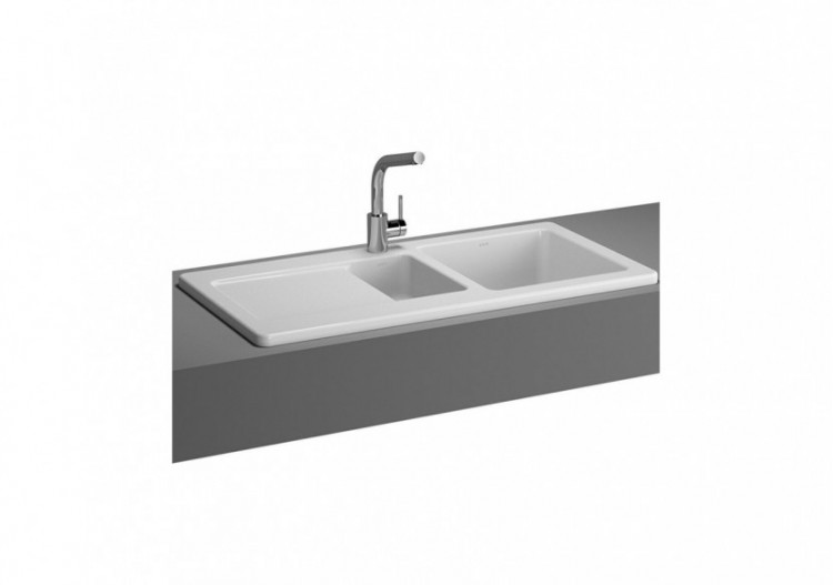 Arkitekt evier cuisine encastré,100cm,trous pour robinet avant et arrière persés - 5771B003-1408 - Vitra