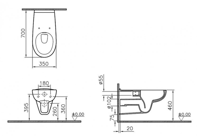 Conforma WC suspendu sans bride (VitrA Flush 2.0), 70 cm PMR - 5810B003-0075 - Vitra