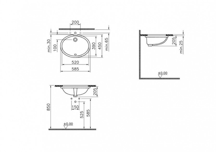 S20 vasque à encastrer par dessous 52 cm, s. plage de robin., avec trop-plein - 6069B003-0012 - Vitra
