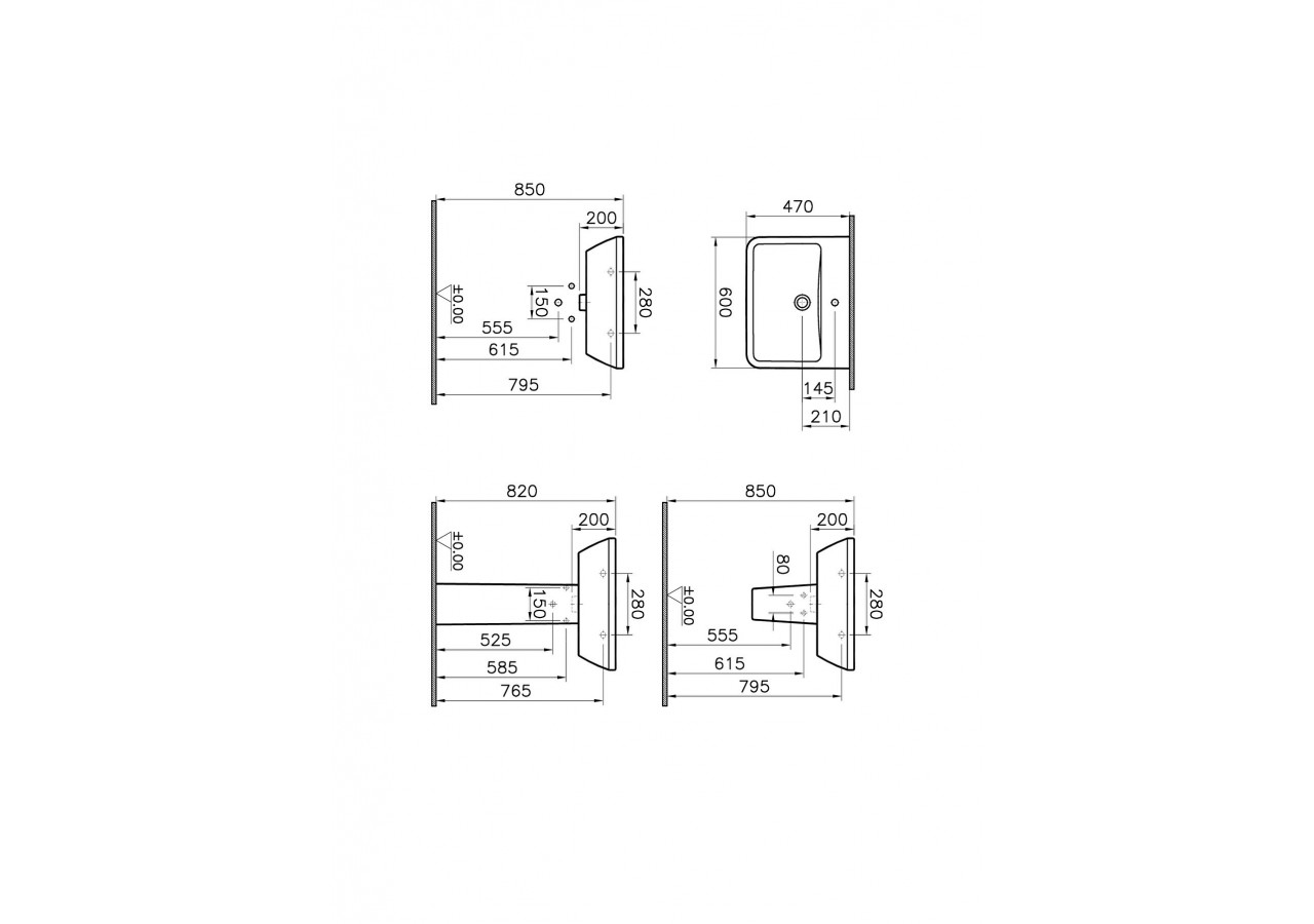 Integra lavabo carré, 60 cm, avec trou de robinet, avec trop-plein - 7050L003-0001 - Vitra