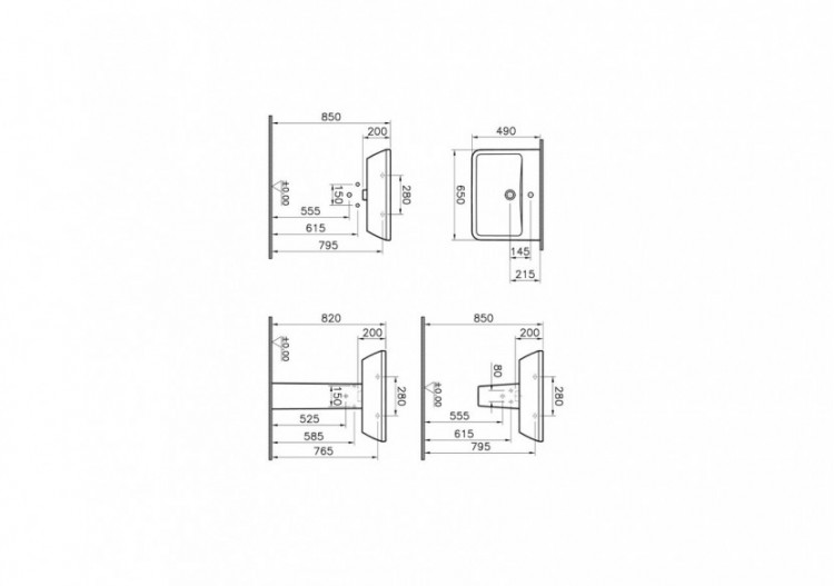 Integra lavabo carré, 65 cm, avec trou de robinet, avec trop-plein - 7051L003-0001 - Vitra 2