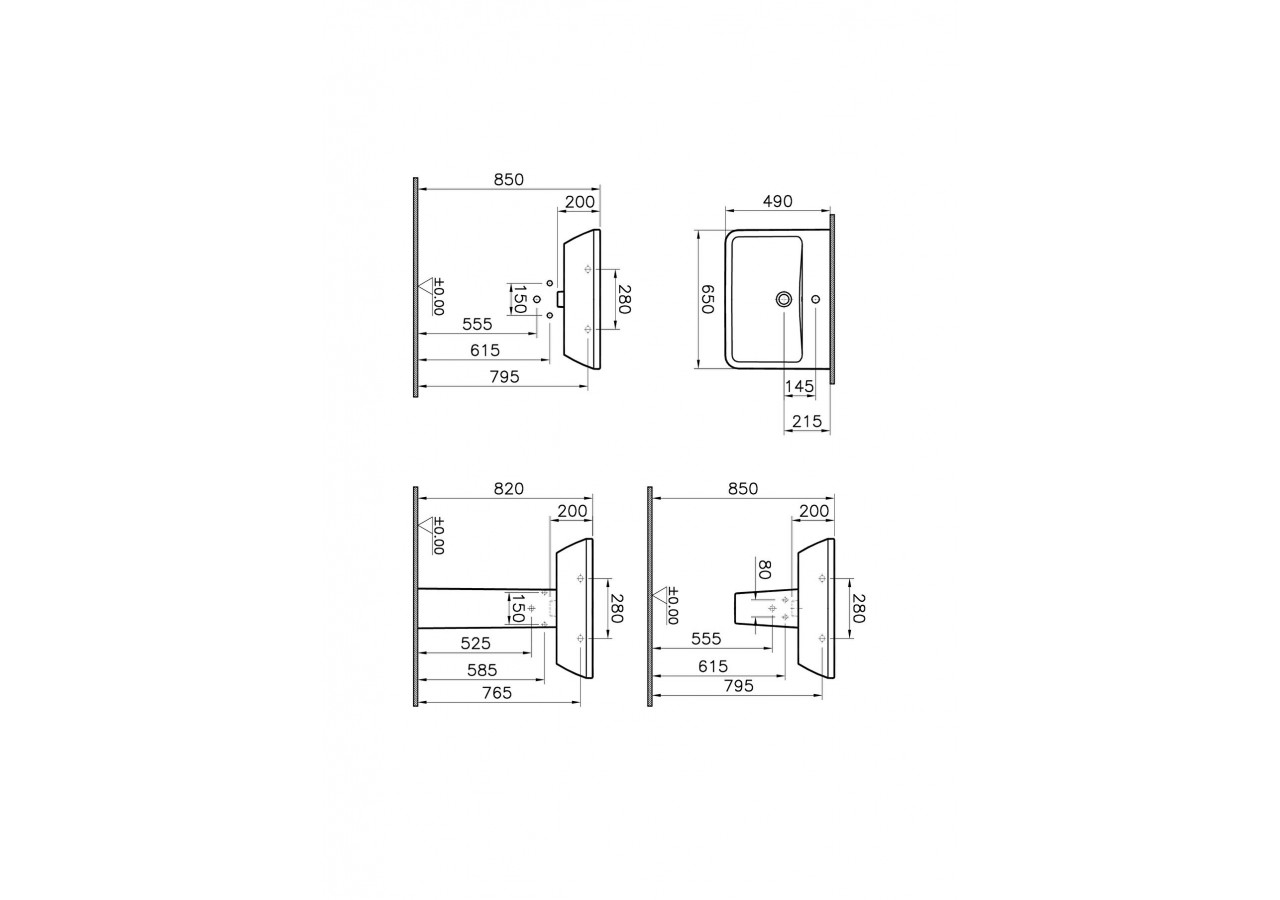 Integra lavabo carré, 65 cm, avec trou de robinet, avec trop-plein - 7051L003-0001 - Vitra