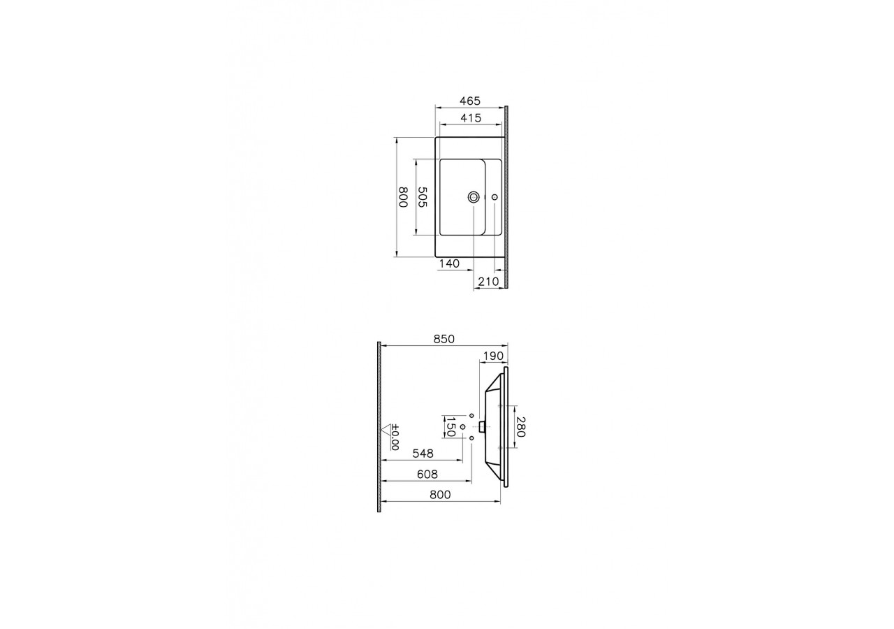 Plan céramique, 80x46 cm 1 trou de robinet, avec trou de trop-plein - 7056B003-0001 - Vitra