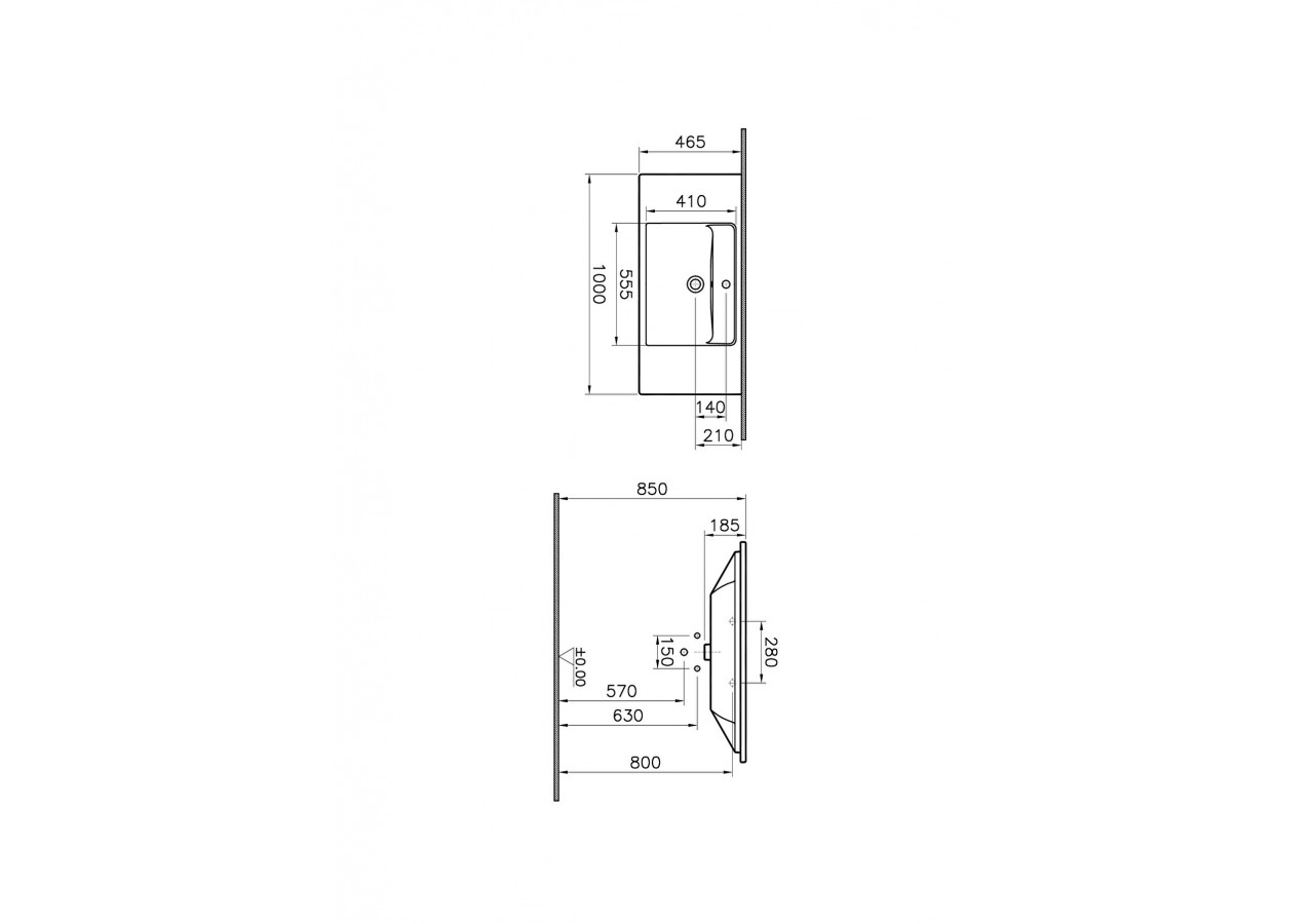 Plan céramique, 100x46 cm 1 trou de robinet, avec trou de trop-plein - 7057B003-0001 - Vitra