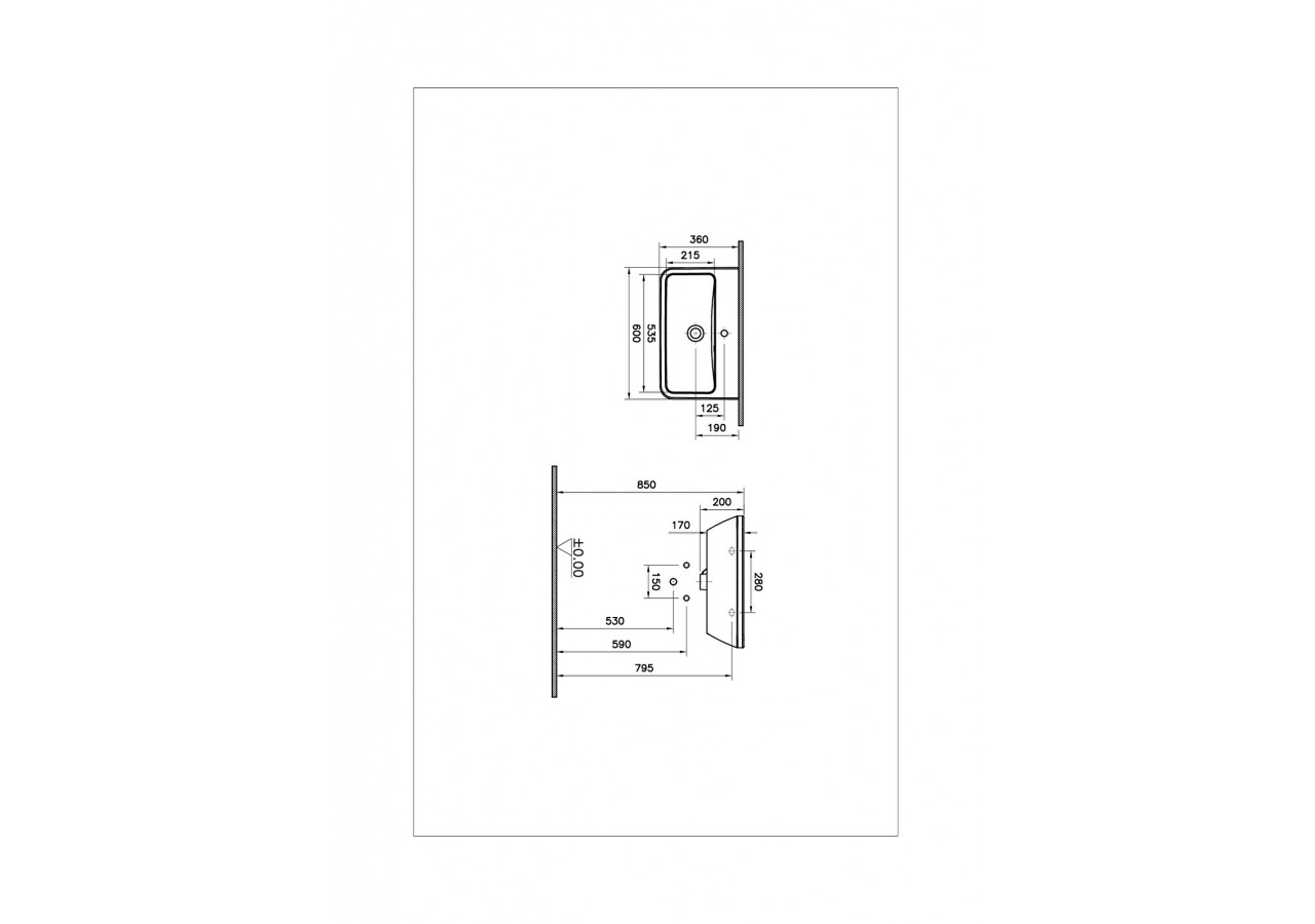 Integra lavabo, 60 cm, compact, carré, avec trou pour robinet, avec trop plain - 7088L003-0001 - Vitra