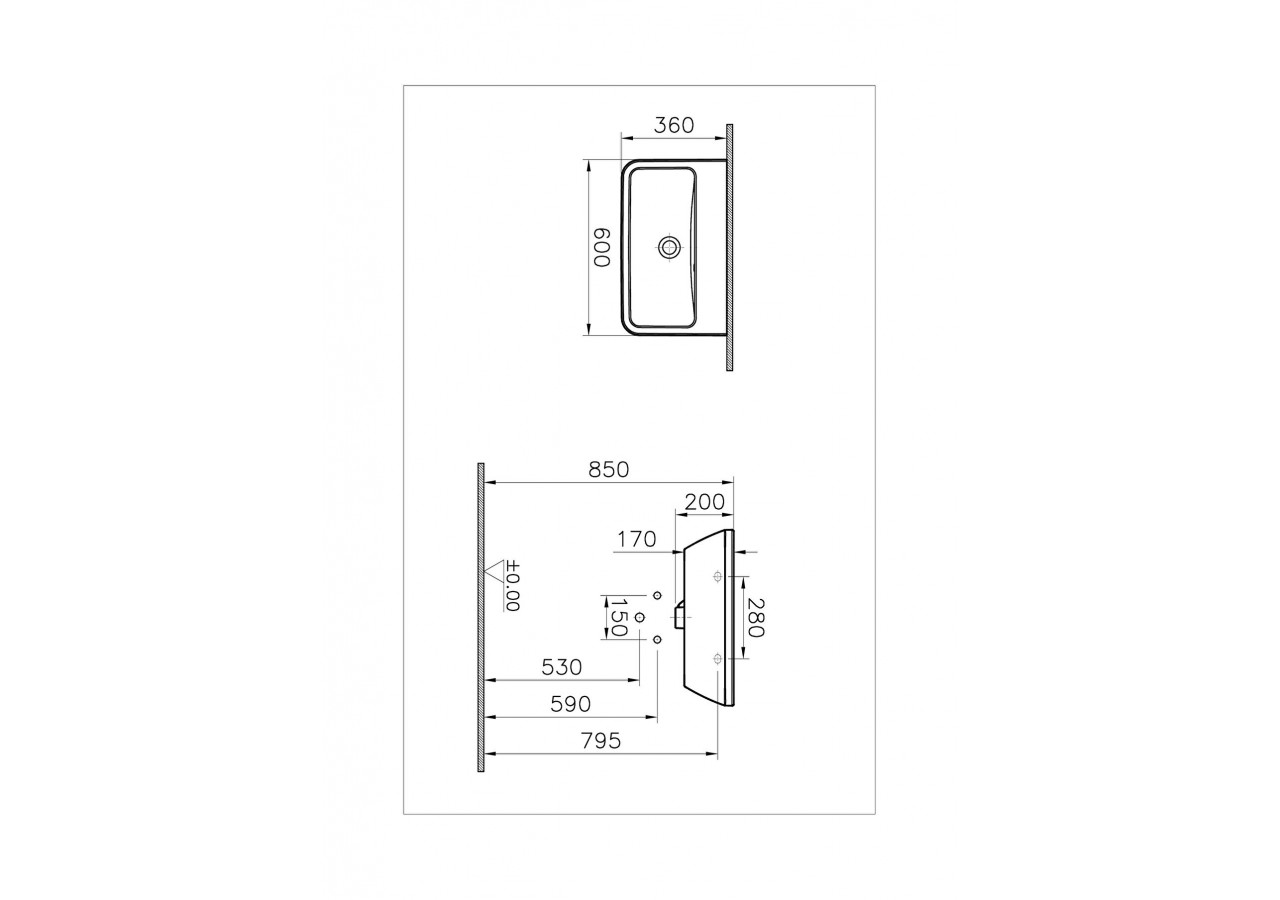 Integra lavabo, 60 cm, compact, carré, sans trou pour robinet, sans trop plain - 7088L003-0012 - Vitra