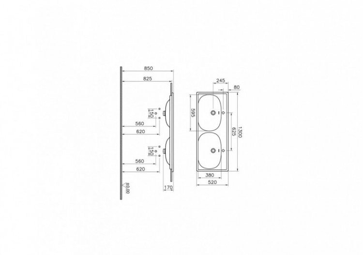 Equal plan céramique, lavabo double, 130cm, blanc - 7244B403-0001 - Vitra 2