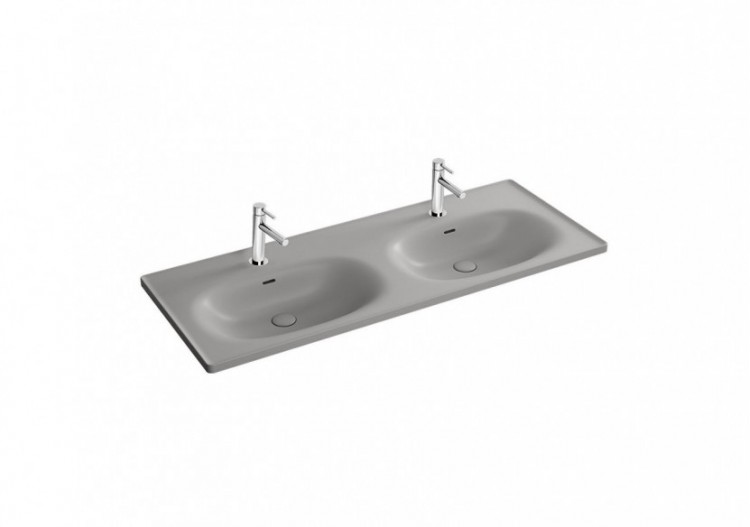 Equal plan céramique, lavabo double, 130cm, gris pierre mat - 7244B476-0001 - Vitra