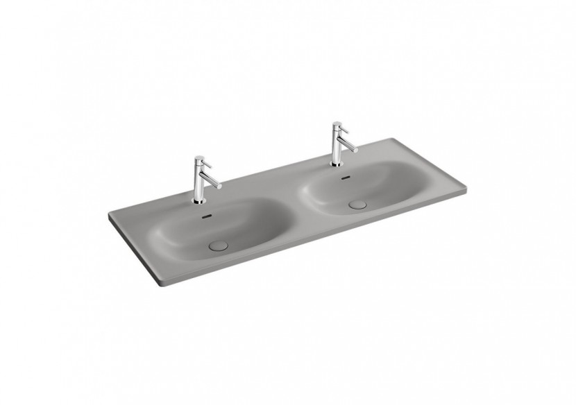 Equal plan céramique, lavabo double, 130cm, gris pierre mat - 7244B476-0001 - Vitra