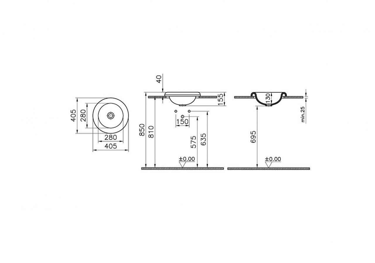 Liquid Lavabo encastré sans trou de robinet, sans trou de trop-plein, 40 cm Blanc - 7311B403-0016 - Vitra
