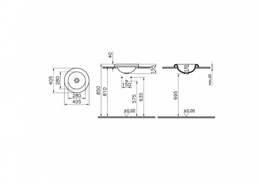 Liquid Lavabo encastré sans trou de robinet, sans trou de trop-plein, 40 cm Blanc - 7311B403-0016 - Vitra