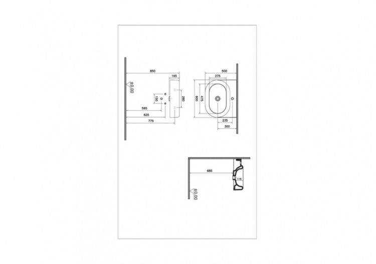 Liquid, lavabo avec trou de robinet, sans trop plein, 60 cm - 7316B403-0041 - Vitra 2