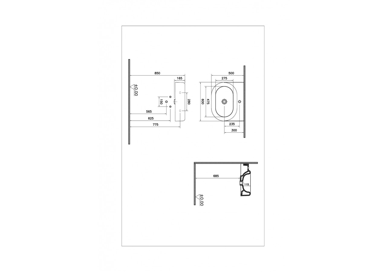 Liquid, lavabo avec trou de robinet, sans trop plein, 60 cm - 7316B403-0041 - Vitra