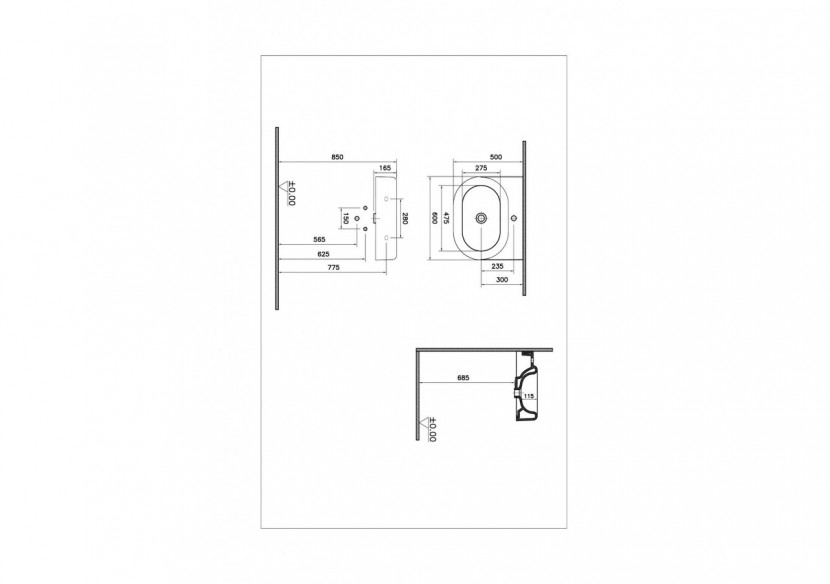 Liquid, lavabo avec trou de robinet, sans trop plein, 60 cm - 7316B403-0041 - Vitra