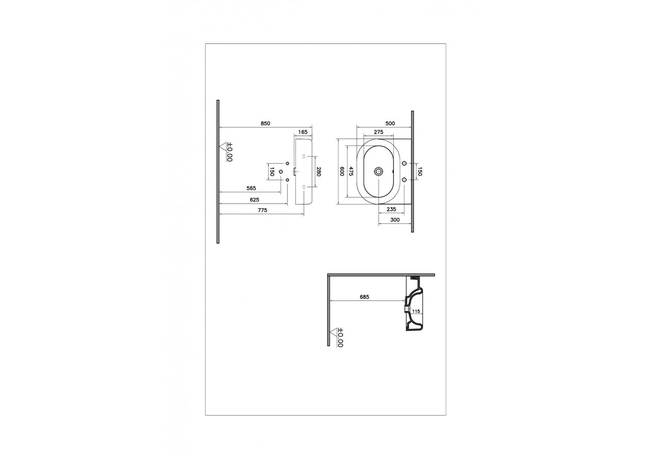 Liquid, lavabo 2 trous de robinet, avec trop-plein, 60 cm - 7316B403-1740 - Vitra