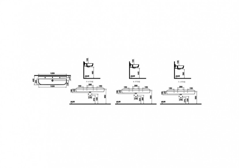 Sento Kids lavabo double, 125 cm, 1 hauteur, avec trop-plein, blanc - 7353B003-1742 - Vitra