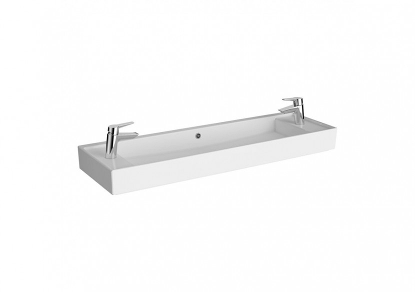 Lavabo compact, 120x38 cm 2 trous de robinet à droite et à gauche, avec trou de trop-plein -7410B003-1452-Vitra